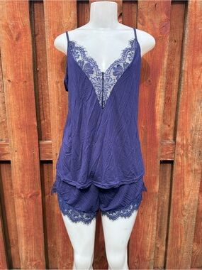 Avidlove Navy Blue Lace Trim Camisole Cami and Shorts Pajama Set Large